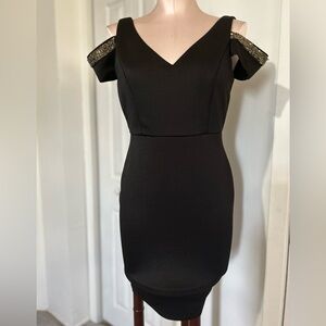 Symphony Black Mini Dress with Gold Shoulder Details size M
